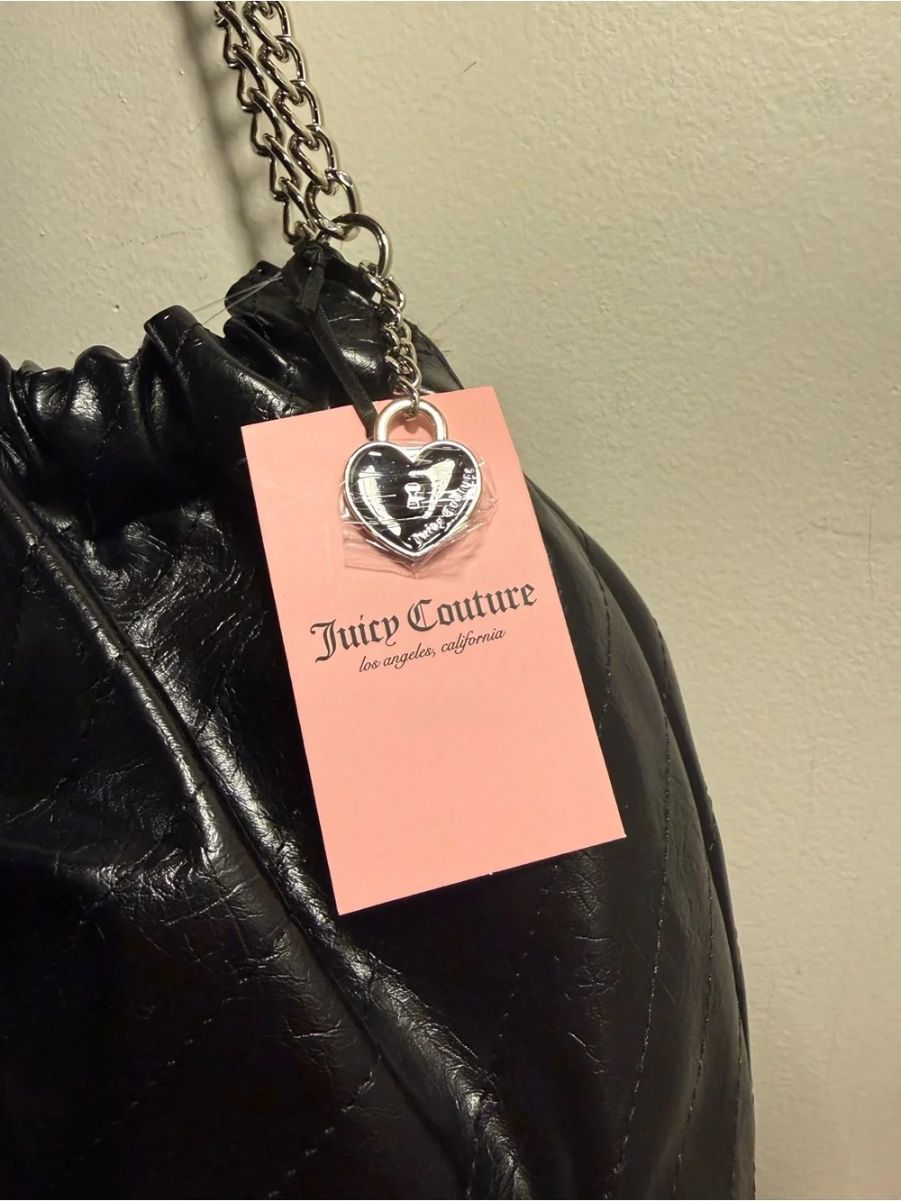 Juicy Couture Soft Spoken Tote bag color licorice black with silver chain NWT